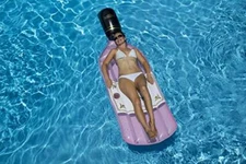 Swimline 90654 Inflatable Rose Wine Bottle Pool Float 94" X 28" Pink