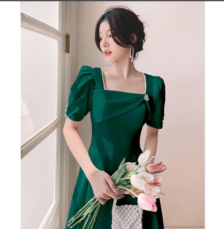 green emerald velvet dress Wedtrend Women Elegant Graduation Dress A-Line Off The Shoulder Puff Sleeves Knee Length Little White Dress, White / US16W main image 1