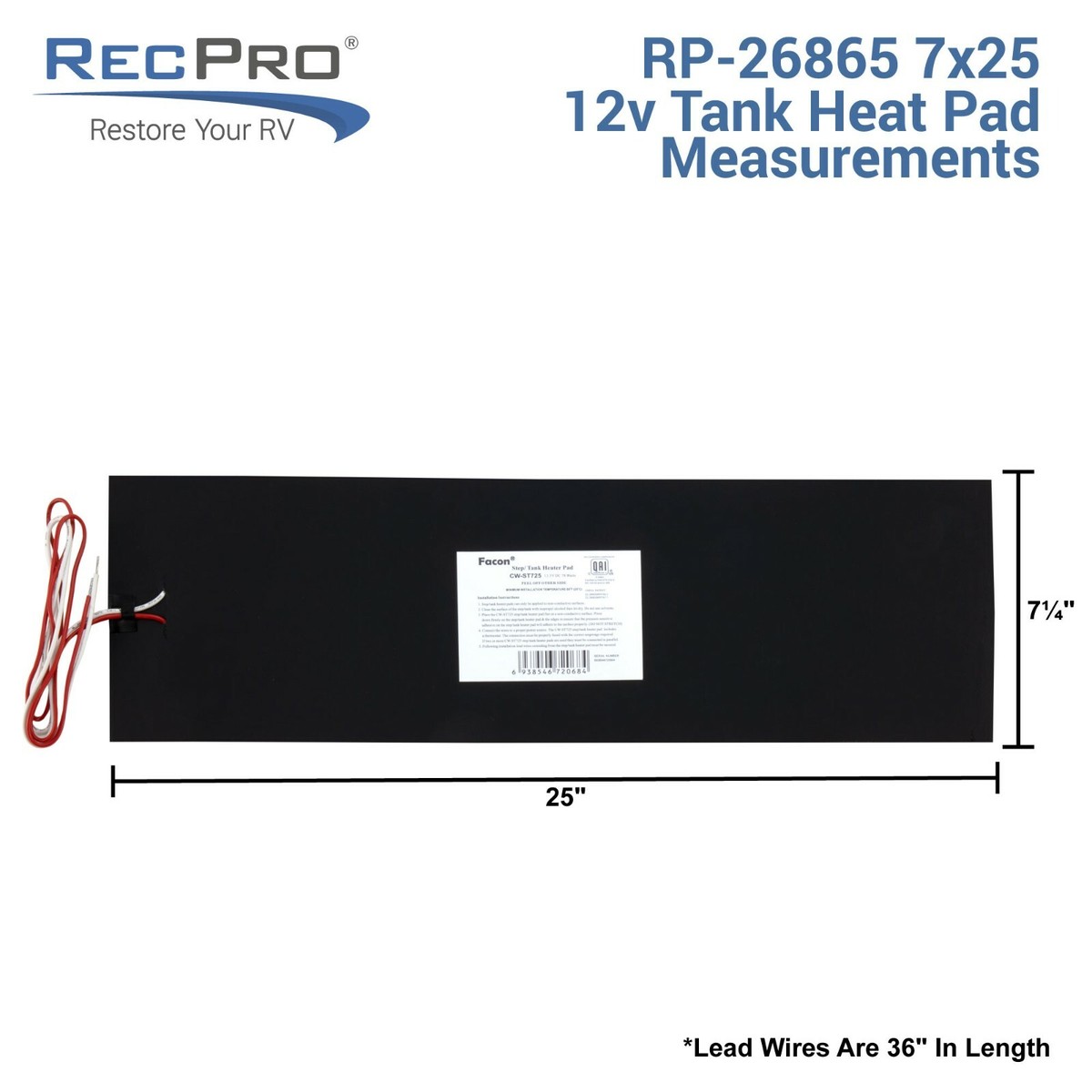 RV Water Tank Heater Pad 7-1/4 X 25 Thaws Up To 50 Gallons Reservoir  Dethaw 12v | eBay