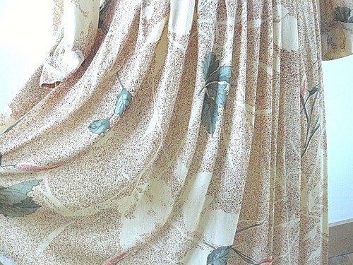 Vintage Beige Pleated Pussy Bow Retro Landgirl Dress Floral Handmade Fits UK 10 - Picture 3 of 9