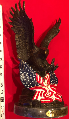 Max Turner Signed American Pride Bronze Marble Eagle USA Flag Sculpture Statue - Picture 2 of 21