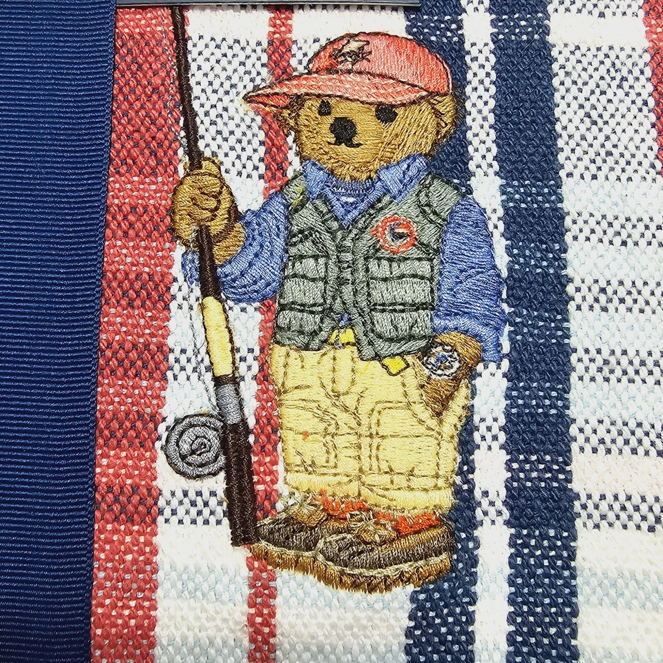 New Polo Ralph Lauren Plaid Polo Bear Fishing Cotton Throw Blanket 50x70 NWT - Image 3 of 4