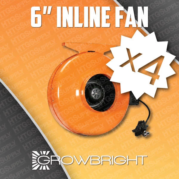 -GROWBRIGHT CASE 4 pcs 6" INLINE H.O. FANS exhaust cooling duct vent BLOWER six inch air cfm