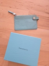 Tiffany & Co Silver Coin Card Holder Wallet Blue Leather Gift Box