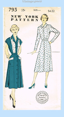 1950s Vintage New York Sewing Pattern 793 Uncut Misses Shirtwaist Dress Sz  34 B | eBay