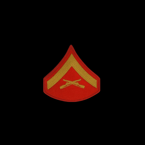 US Marine Corps Chevron E-2 TO E-9 REGULATION GOLD EMBROIDERED ON RED PATCH MALE - Picture 15 of 33