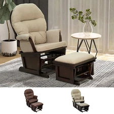 Rocking Glider Rocker Lounger Accent Chair w/ Ottoman Set Suede Footrest