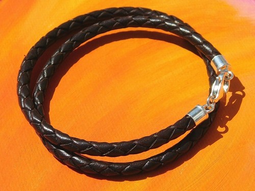 Ladies Dark Brown braided leather & sterling silver bracelet by Lyme Bay Art - Picture 2 of 3