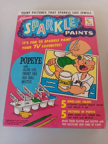 1966 Kenner Sparkle Paint Set.  POPEYE, Olive Oil, Sweet Pea, Sea Hag And Brutus