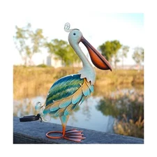 HONGLAND Solar Metal Pelican Statues Garden Sculpture & Statues, Glass Outdoo...