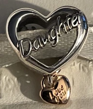 New Authentic Pandora Sterling Silver Love You Daughter Heart Charm Bead ALE