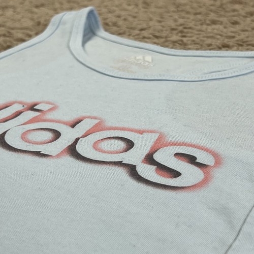ADIDAS Light Blue Logo Racerback Tank Top Girls S 7/8 Front Tie Round Neck - Picture 5 of 13