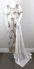 Women Flouncy Sleeve Side Train Dress Size Small SHEIN X BEEBA Silver / Gold NWT