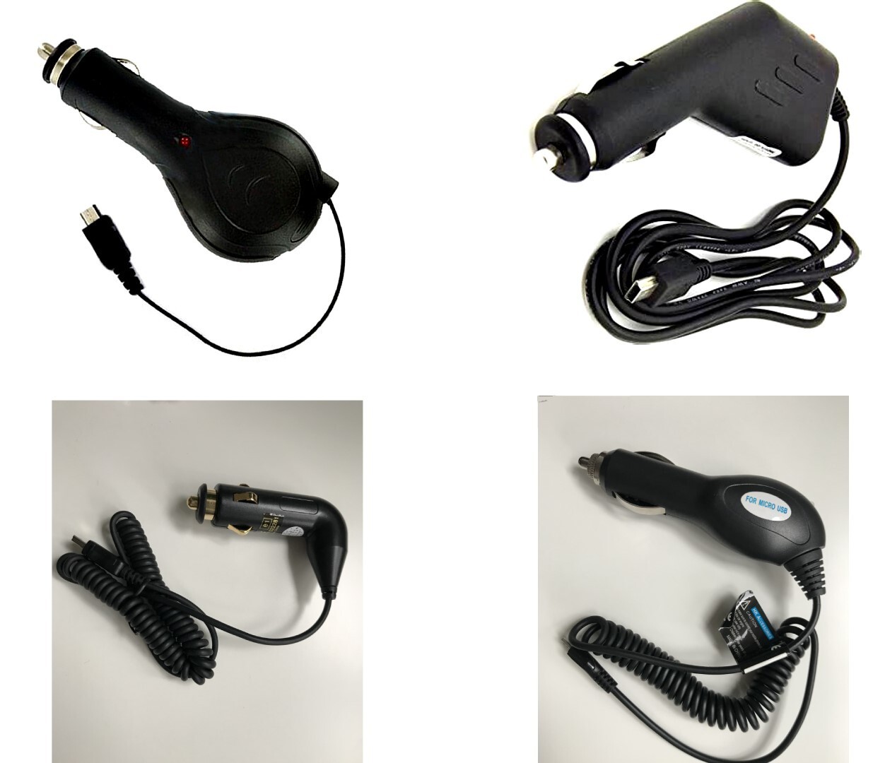 Universal Micro USB Car Charger Wired Cable 12V Coiled None Coiled