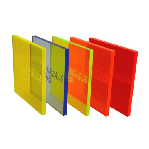 PERSPEX ACRYLIC CAST FLUORESCENT COLOURED SHEET BLUE ORANGE YELLOW GREEN RED