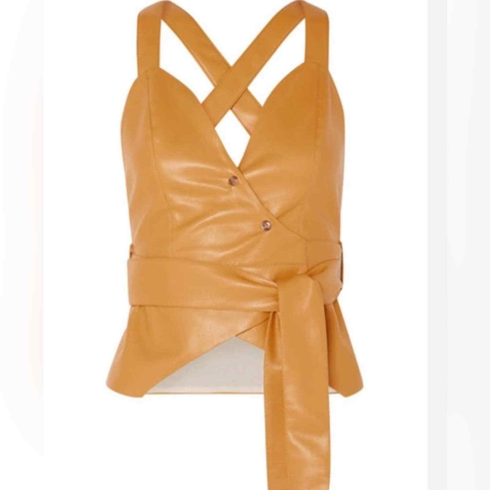 Nanushka Levi Vegan Leather Wrap Top In Mustard Sz S