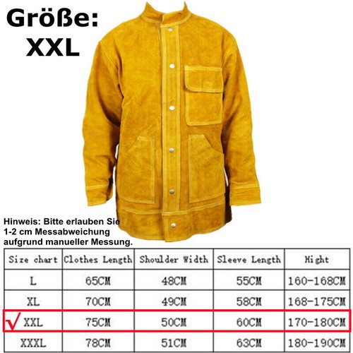Schweißerjacke Lederjacke Volleder Schweißbekleidung Echtes Rindsleder Lötmantel - Bild 11 von 12