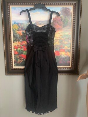 New! ROCK STEADY Black Bow Pom-Pom Polka Dot Pin-up Rockabilly Wiggle Dress Sz S