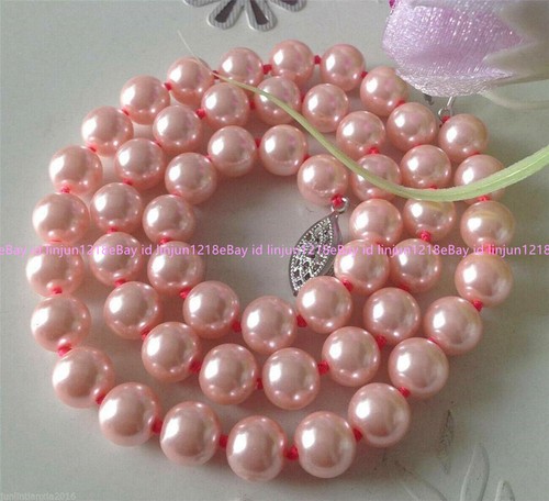 Encantador collar de perlas concha de mar rosa de 8 mm de moda 18"" - Imagen 10 de 12