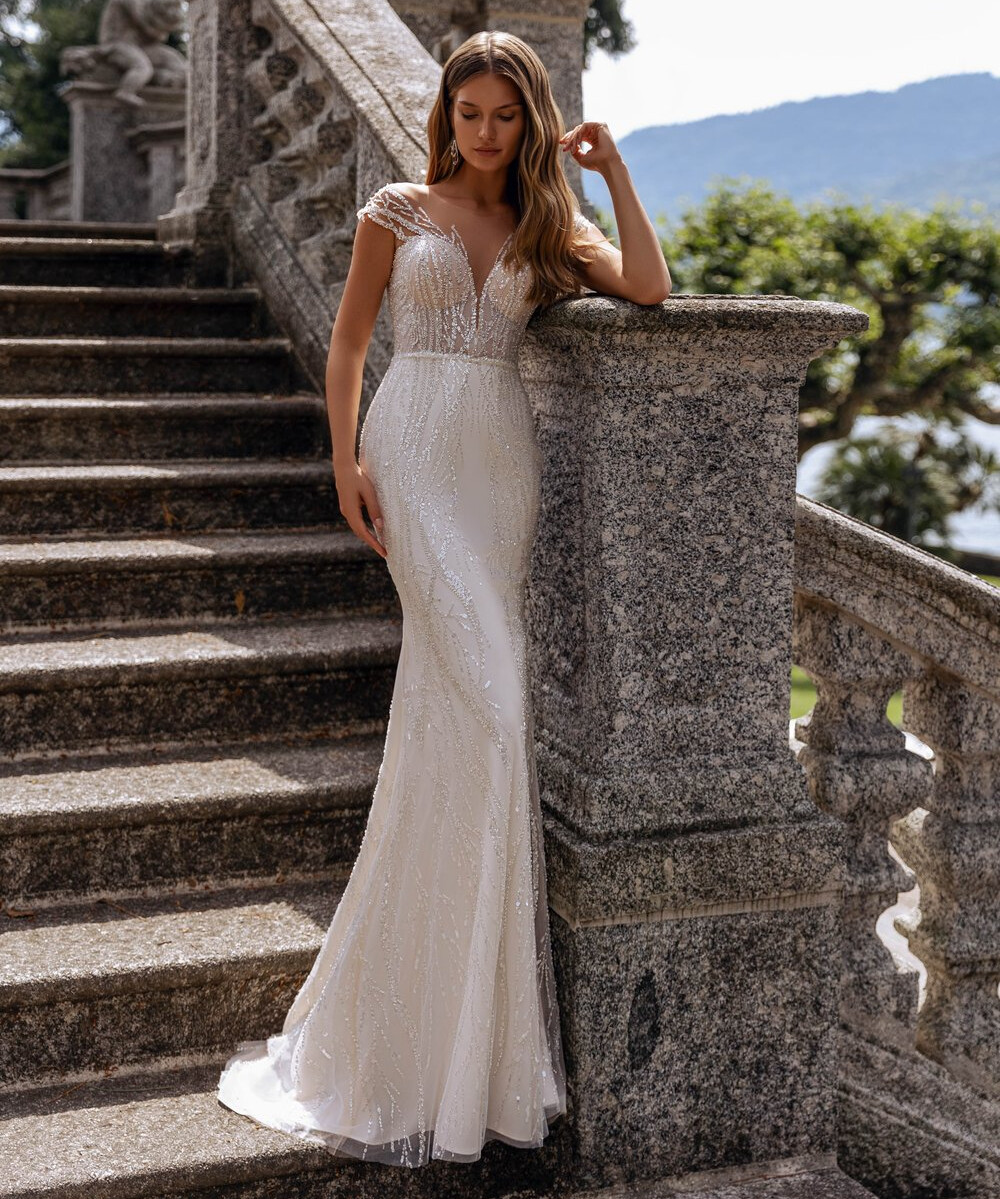 mermaid wedding dresses with lace Halter Lace Mermaid Wedding Dress with Sweep Train – Think Bridal