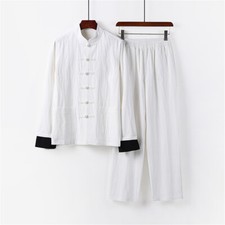 Men's 2 Pieces Linen Set Long Sleeve Shirt and Casual Pants Summer Outfit