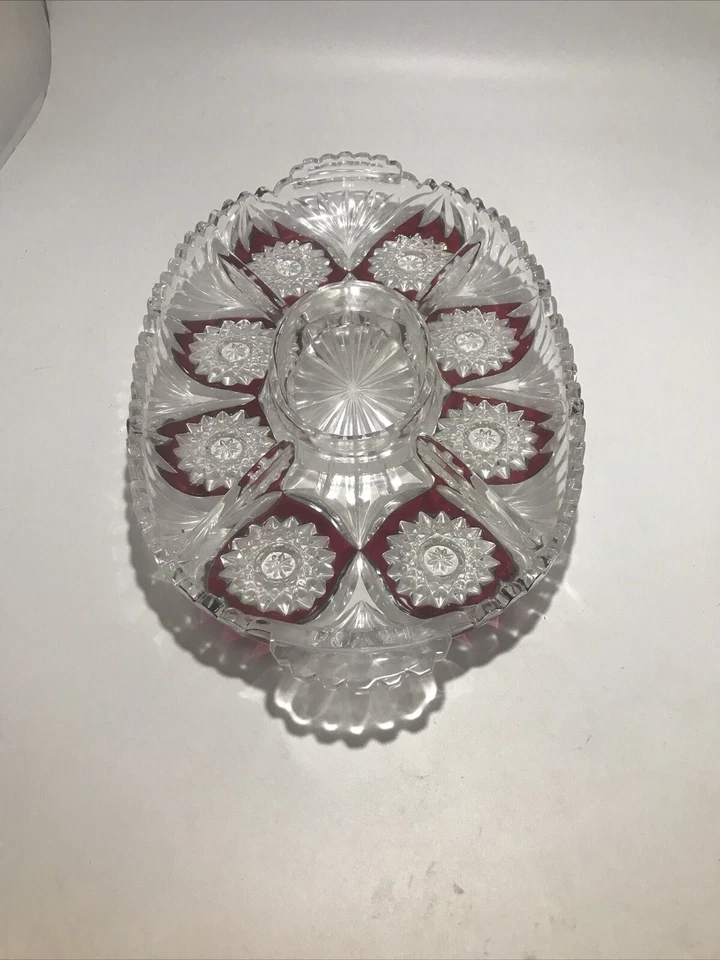 VINTAGE Glass Ruby/Cranberry Red Flash Sectioned Oval Divided Relish Tray - Image 4 of 4