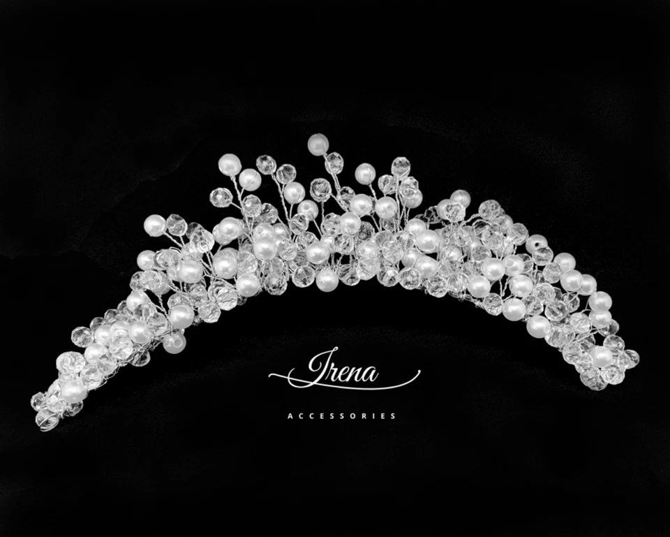 Lujo Novia Mujeres Tiaras Hechas a Mano Boda Accesorios para el Cabello Perlas Cristal Foto 3 de 4