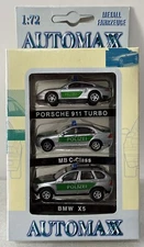 AUTOMAXX 1:72 - SET OF 3x PORSCHE 911 TURBO MB C-CLASS & BMW X5 POLIZEI MODELS.