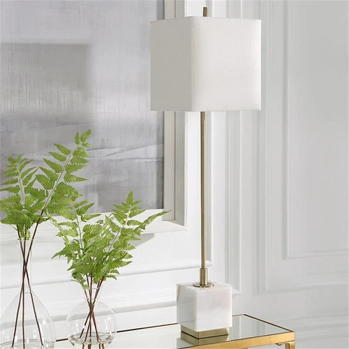 Uttermost Escort Contemporary Metal Marble and Fabric Buffet Lamp in Brass/Gold - Picture 7 of 7