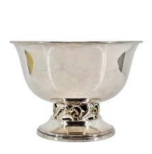 MIYATA Signed Silver Footed Bowl 4" Tall Fancy Filigree Scroll Foot