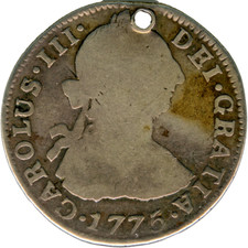 ☆ PLATA HISPANA • COLONIAL 2 REALES 1775 POTOSI JR • CARLOS III ☆ BOLIVIA ☆D0546