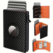 9-14 Card Capacity Premium Genuine Leather Carbon Fiber AirTag Wallet For Men