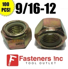 (Qty 100) 9/16-12 Grade 8 Nylon Insert Lock Nuts Nylock Yellow Zinc Plated