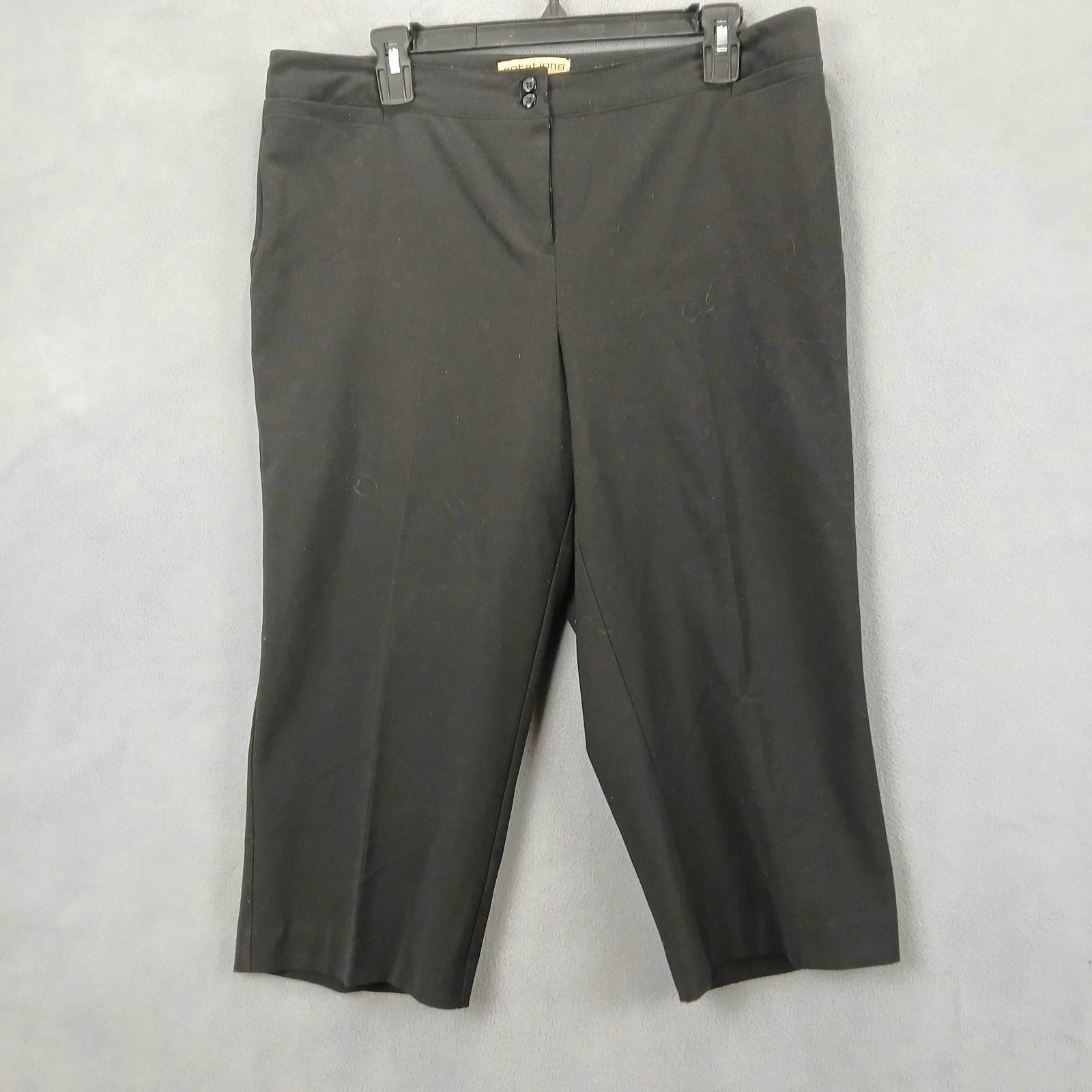 Notations Capri Pants Womens Petite Large Black Stretch Flat Front Straight Leg