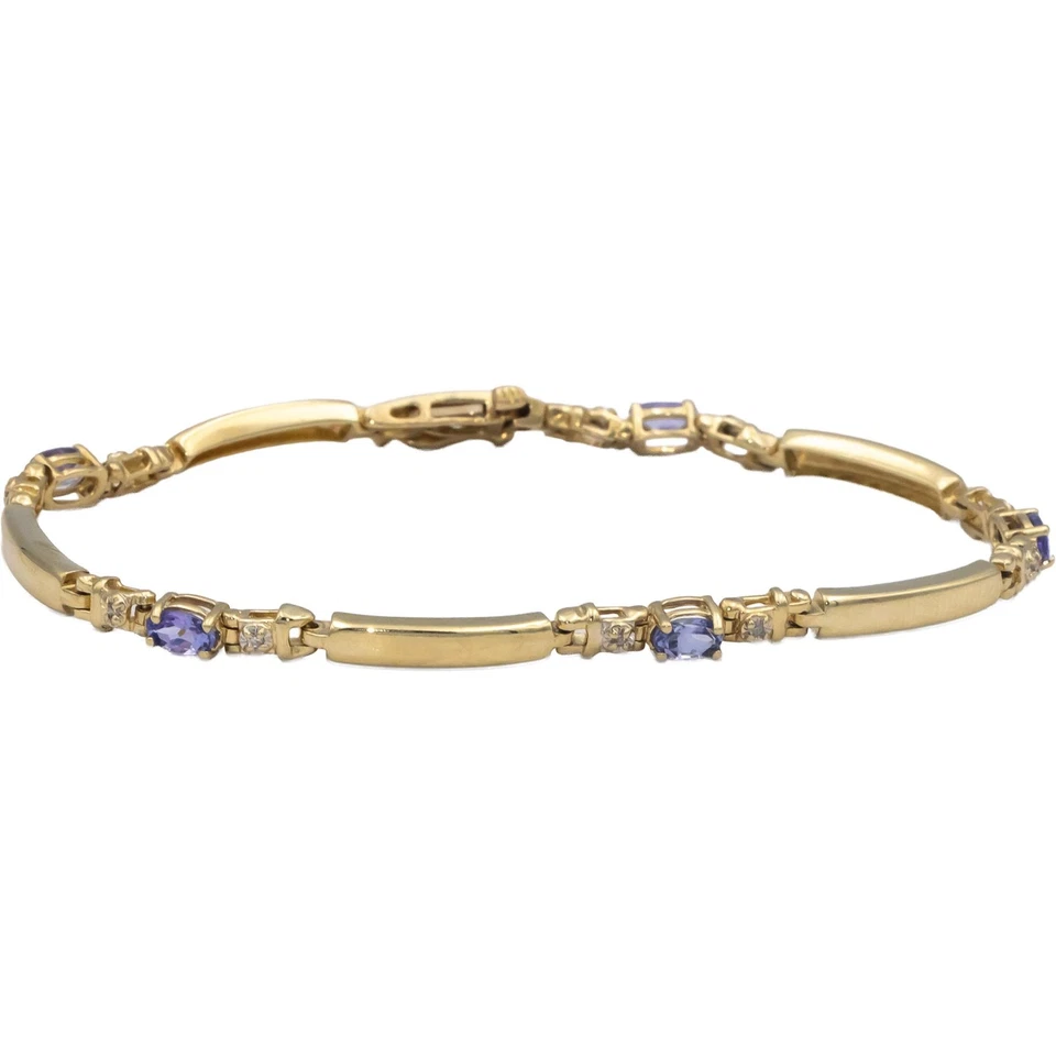 14k Yellow Gold Round Diamond and Oval Cut Tanzanite Bracelet 1.05CT