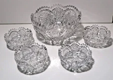*VINTAGE* ABP American Brilliant Period Crystal Serving Bowl & Individual Bowls