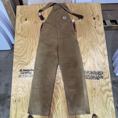Carhartt Brown Double Knee Insulated Bib Overalls 34x34 Vintage Made In USA 80s