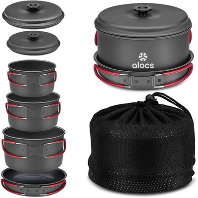 Alocs Camping Cookware, Aluminum Camping Cooking Set Camp Kitchen, Portable C...