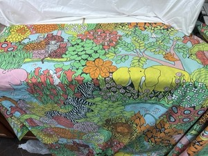 Vintage 1970s Stevens Utica Botanical Zoo Jungle Full Flat Sheet 80x94 in