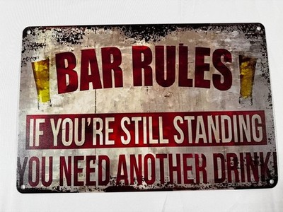 Retro Blechschild Bar Rules, Zinnblech 20x30 cm, Metallschild Wanddeko Beer