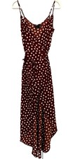 ASOS DESIGN Polka Dot Wrap Midi Dress Brown White Tie Waist Sz 2
