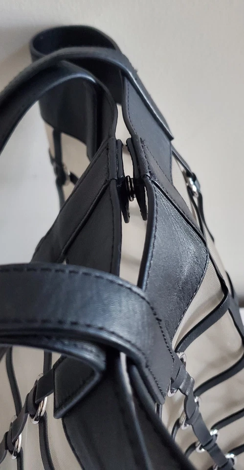 Bolso de Mano 3.1 Phillip Lim Billie Twisted Cage Malla Plateada Borde de Cuero Negro 16 pulgadas Foto 4 de 4