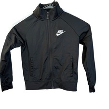Nike Kids Track Jacket Size S 5 Black White Full Zip Logo