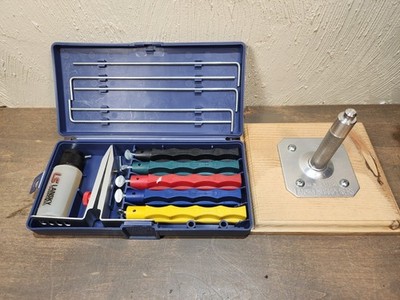 Lansky Deluxe 5-Stone Sharpening System With Wood Stand Excellent Condition 