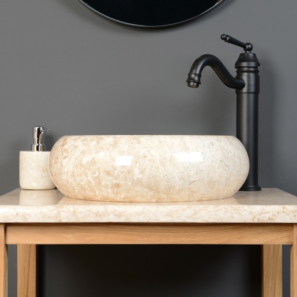 Aufsatzwaschbecken Waschbecken Marmor 40 X 12 Cm Creme Rund Bad Wohnfreuden-image