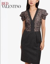 Red Valentino Garavani Italy Black Lace Crepe Sheath Pencil Dress Size 46