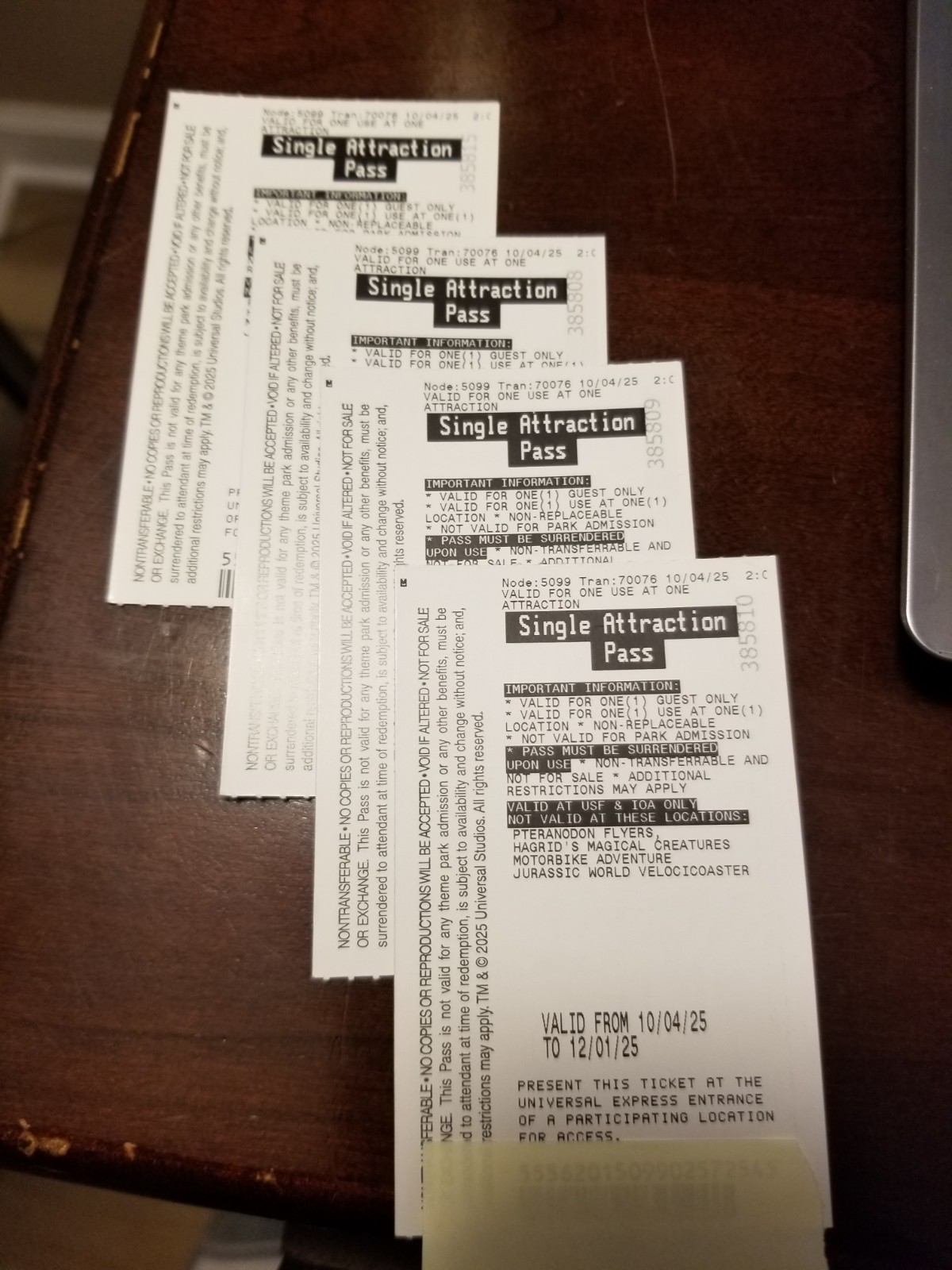 4x Universal Orlando Express Fast Pass Exp 12/1/25- Valid Thanksgiving Halloween