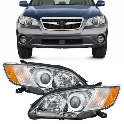 Projector Headlights Pair for 2008 2009 Subaru Outback w/o Bulbs Chrome & Amber