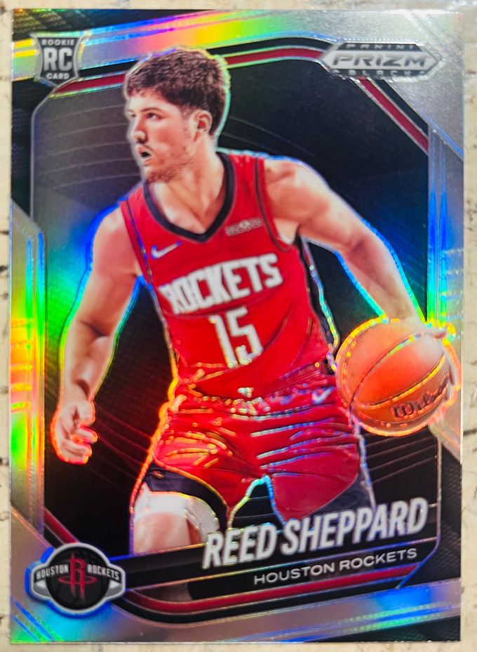Reed Sheppard 2024-25 Panini Prizm Black Silver RC Houston Rockets #145 *1