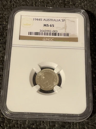 1944 S Australia 3 Pence NGC MS65, Only 1 Graded Higher!